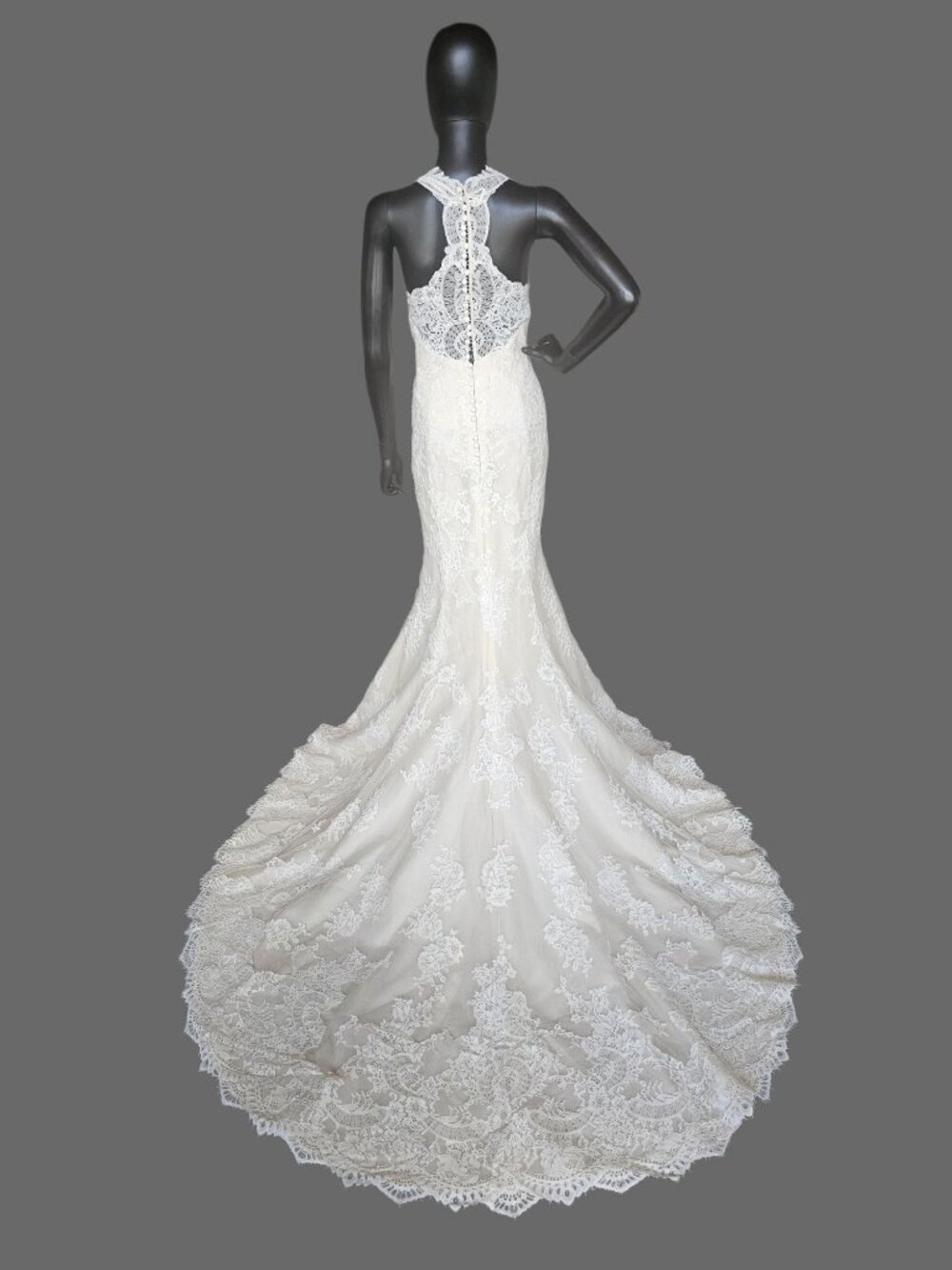 NEW Nude/Ivory Full Lace Racerback V-Neck Fit/Flare Wedding Gown - San Patrick - Picture 7 of 11